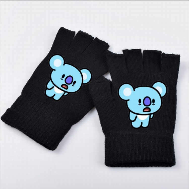 BTS BT21 Koala Printed black half finger gloves 18X9.5CM 32G price for 5 pcs