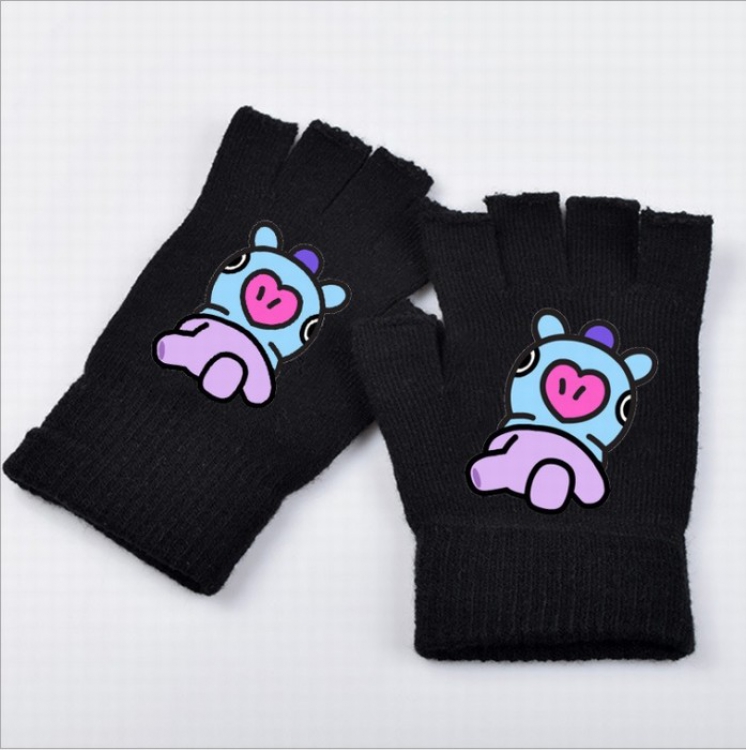 BTS BT21 pony Printed black half finger gloves 18X9.5CM 32G price for 5 pcs