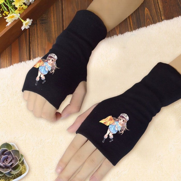 Working cell Black printed half finger gloves Scrub bag package Style A