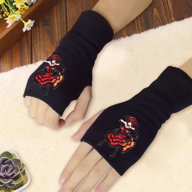 Date-A-Live Black printed half finger gloves Scrub bag package