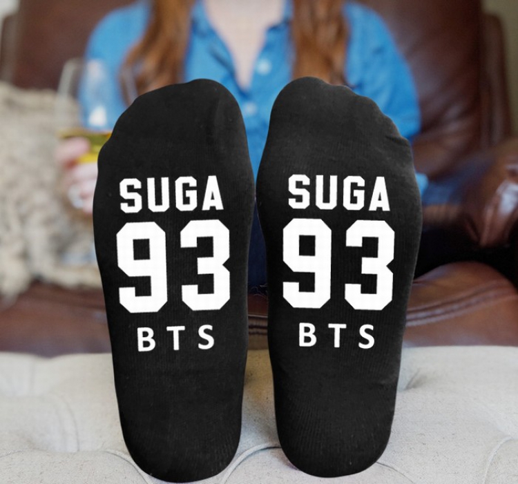 BTS Black printed Mid tube socks stockings tube high 15CM 25G style 16