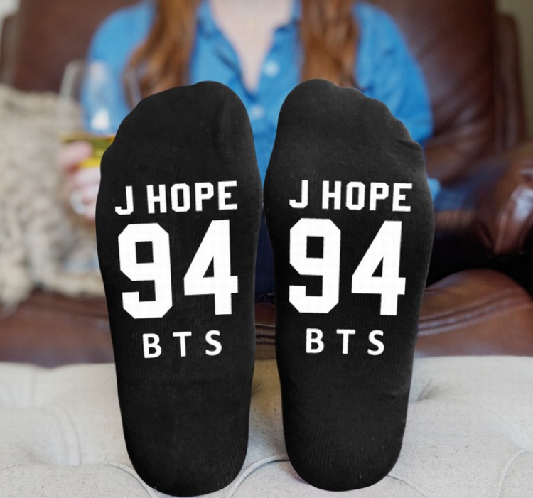 BTS Black printed Mid tube socks stockings tube high 15CM 25G style 15