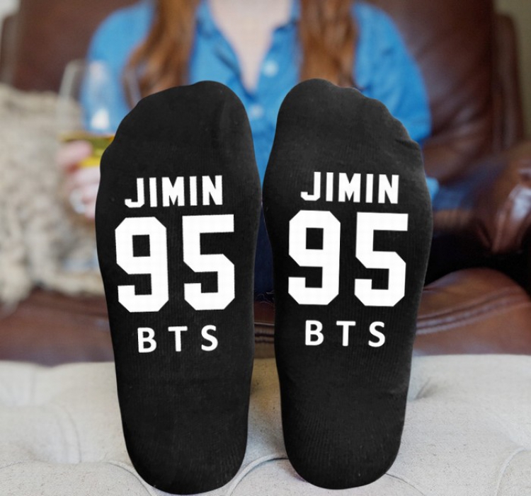 BTS Black printed Mid tube socks stockings tube high 15CM 25G style 13