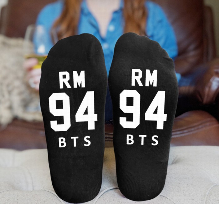 BTS Black printed Mid tube socks stockings tube high 15CM 25G style 14