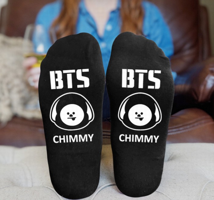 BTS BT21Black printed Mid tube socks stockings tube high 15CM 25G style 8