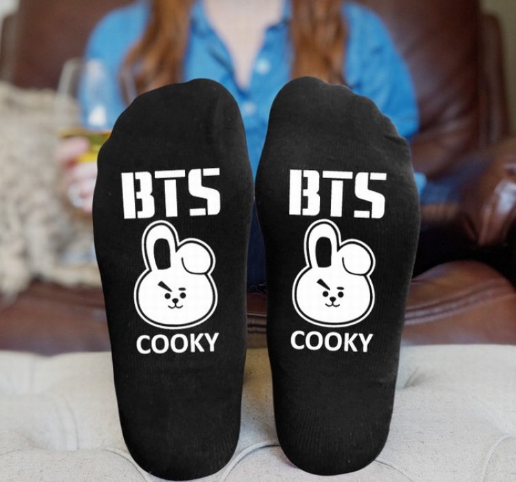 BTS BT21Black printed Mid tube socks stockings tube high 15CM 25G style 9