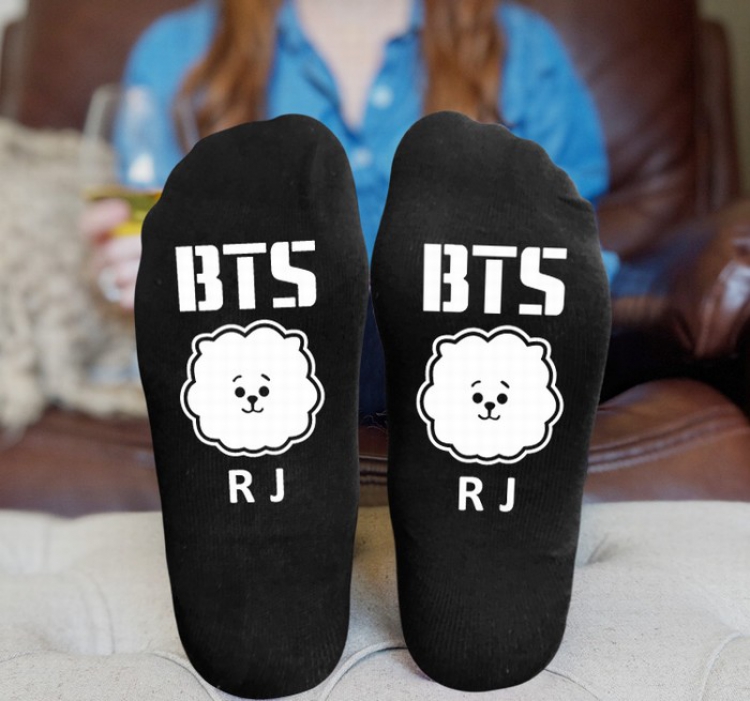 BTS BT21Black printed Mid tube socks stockings tube high 15CM 25G style 7