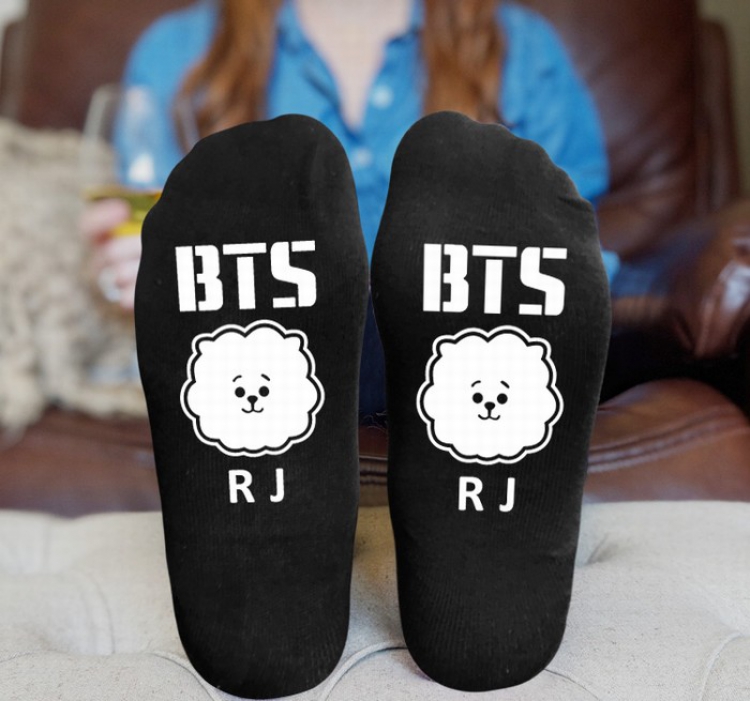 BTS BT21Black printed Mid tube socks stockings tube high 15CM 25G style 7