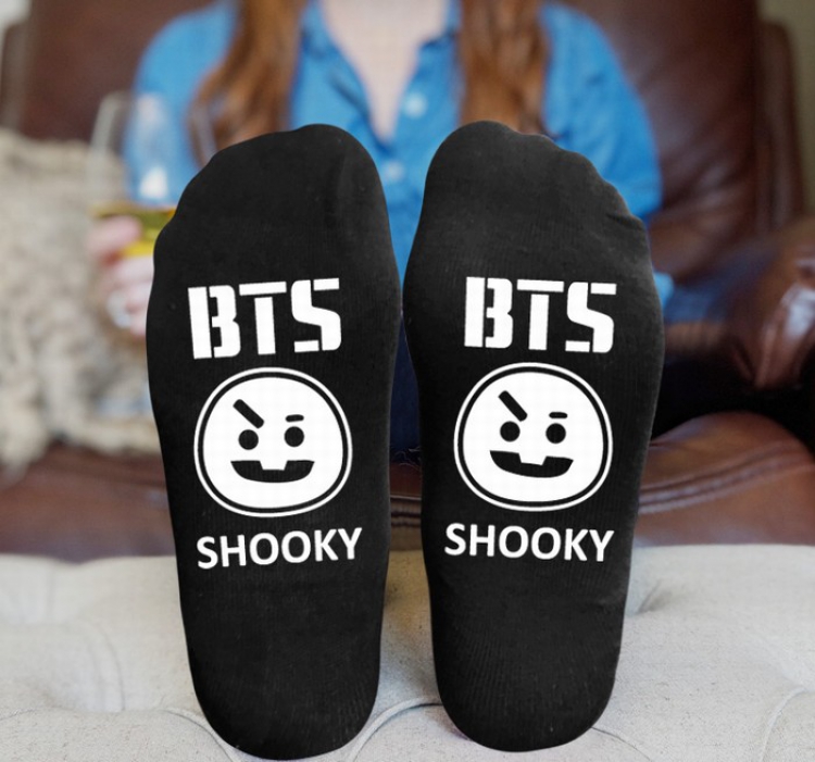 BTS BT21Black printed Mid tube socks stockings tube high 15CM 25G style 2