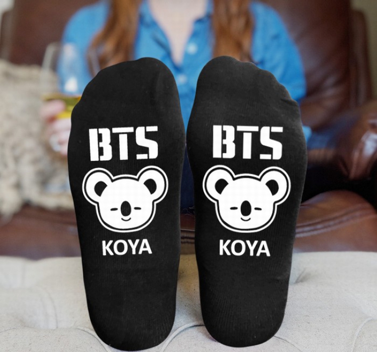 BTS BT21Black printed Mid tube socks stockings tube high 15CM 25G style 3