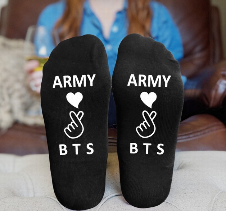 BTS Black printed Mid tube socks stockings tube high 15CM 25G style 1