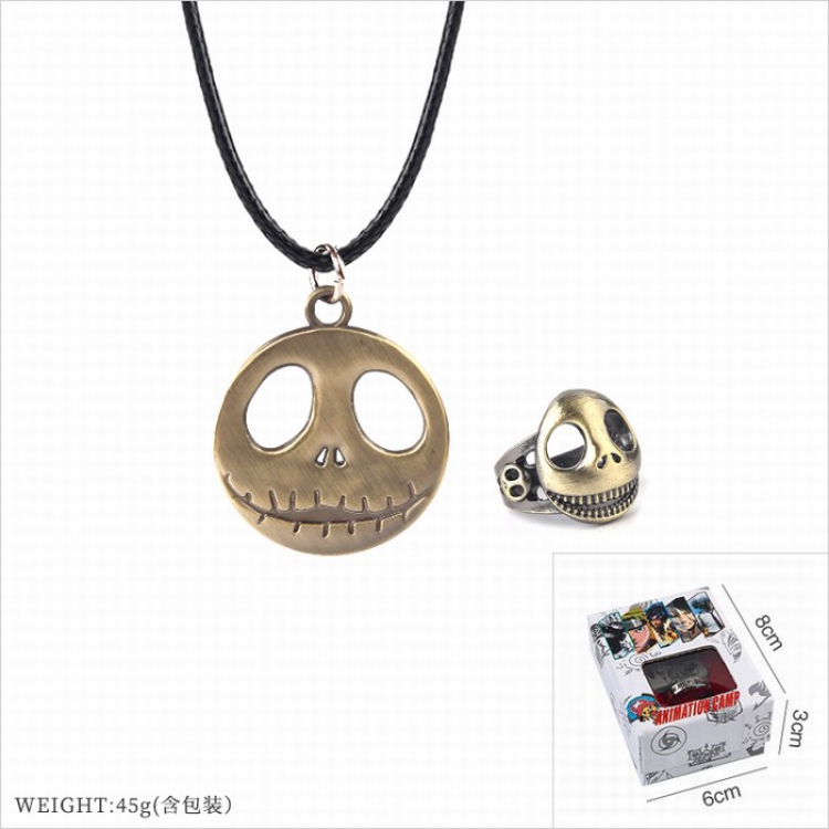 The Nightmare Before Christmas Ring   stainless steel black sling necklace 2 piece set