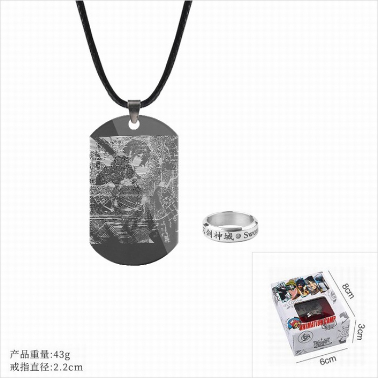 Sword Art Online Ring and stainless steel black sling necklace 2 piece set