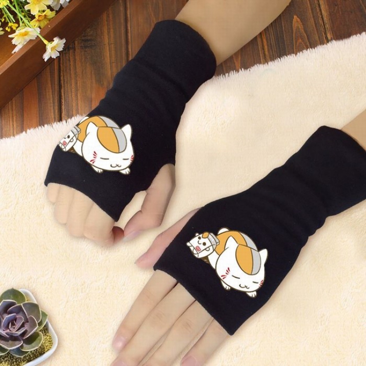 Natsume_Yuujintyou Printing Black Half-finger Gloves Scrub bag