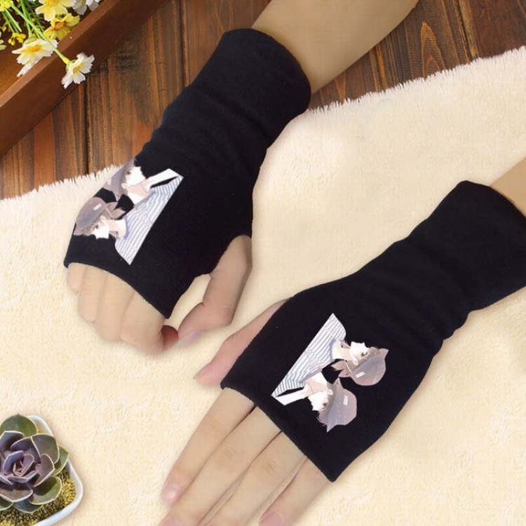 Flipped Printing Black Half-finger Gloves Scrub bag Style B