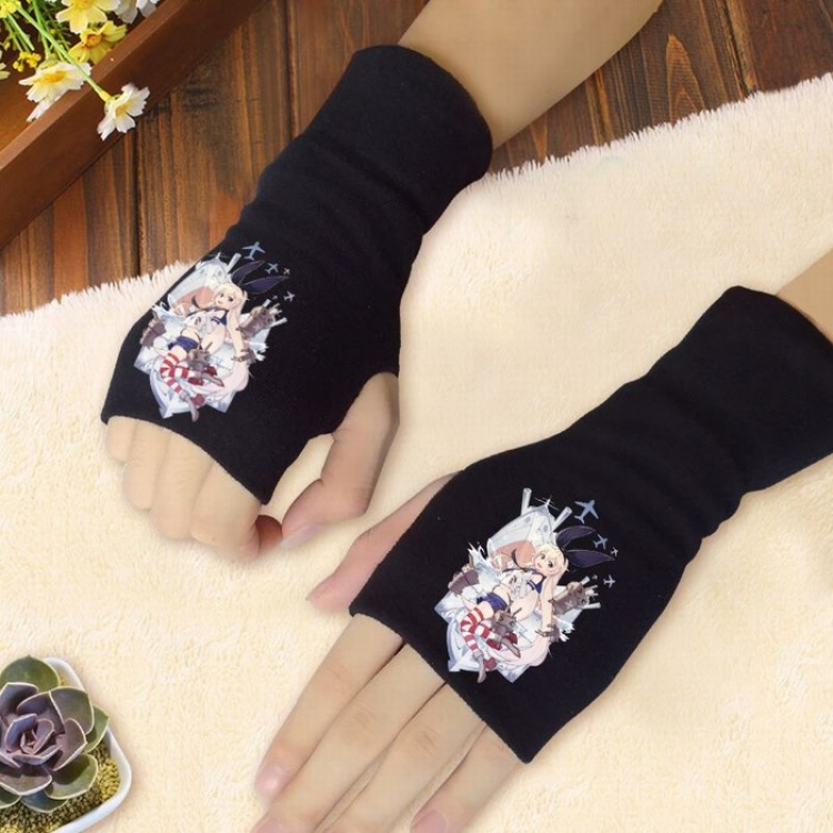 Kantai Collection Printing Black Half-finger Gloves Scrub bag Style A
