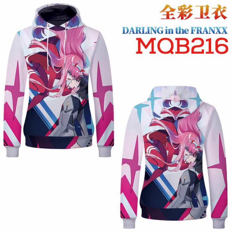 DARLING in the FRANXX Full Color Long sleeve Patch pocket Sweatshirt Hoodie 9 sizes from XXS to XXXXL MQB216