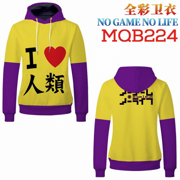 NO GAME NO LIFE Full Color Long sleeve Patch pocket Sweatshirt Hoodie 9 sizes from XXS to XXXXL MQB224