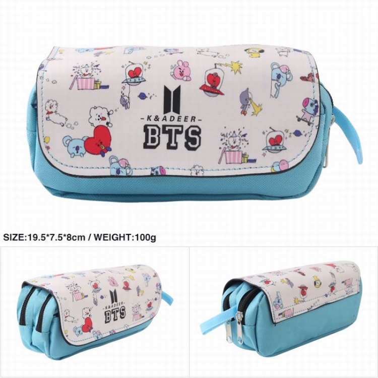 BTS Double zippered leather Pencil Bag 19.5X7.5X8CM style D