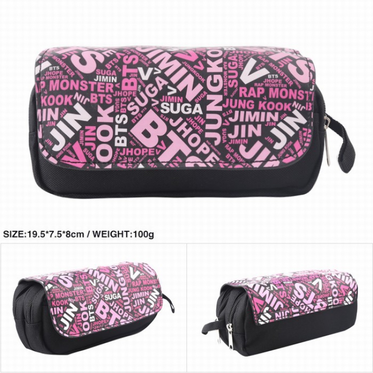 BTS Double zippered leather Pencil Bag 19.5X7.5X8CM style B
