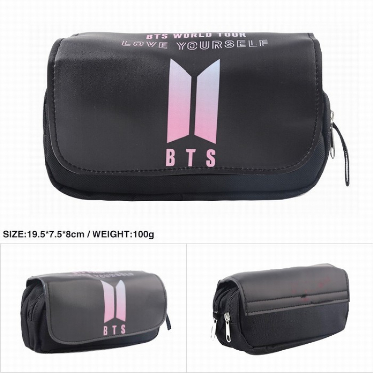 BTS Double zippered leather Pencil Bag 19.5X7.5X8CM style A