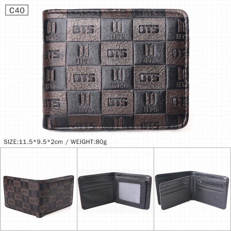 BTS  Black Folded Embossed Short Leather Wallet Purse 11.5X9.5X2CM 80G C40