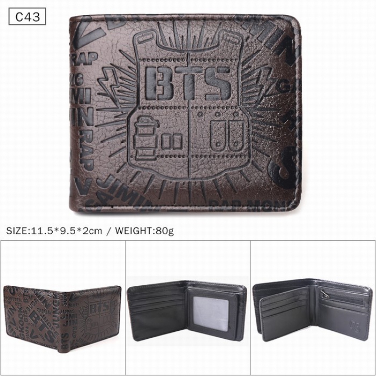 BTS  Black Folded Embossed Short Leather Wallet Purse 11.5X9.5X2CM 80G C43