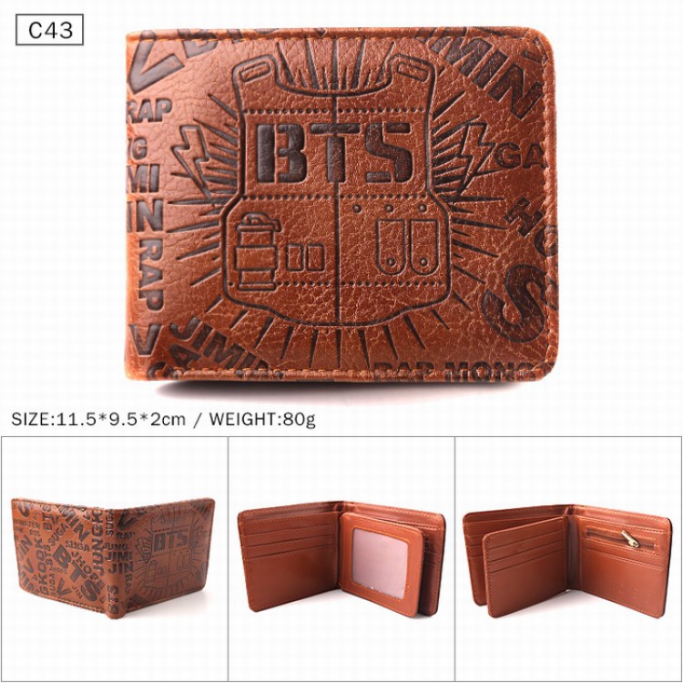 BTS Brown Folded Embossed Short Leather Wallet Purse 11.5X9.5X2CM 80G C43