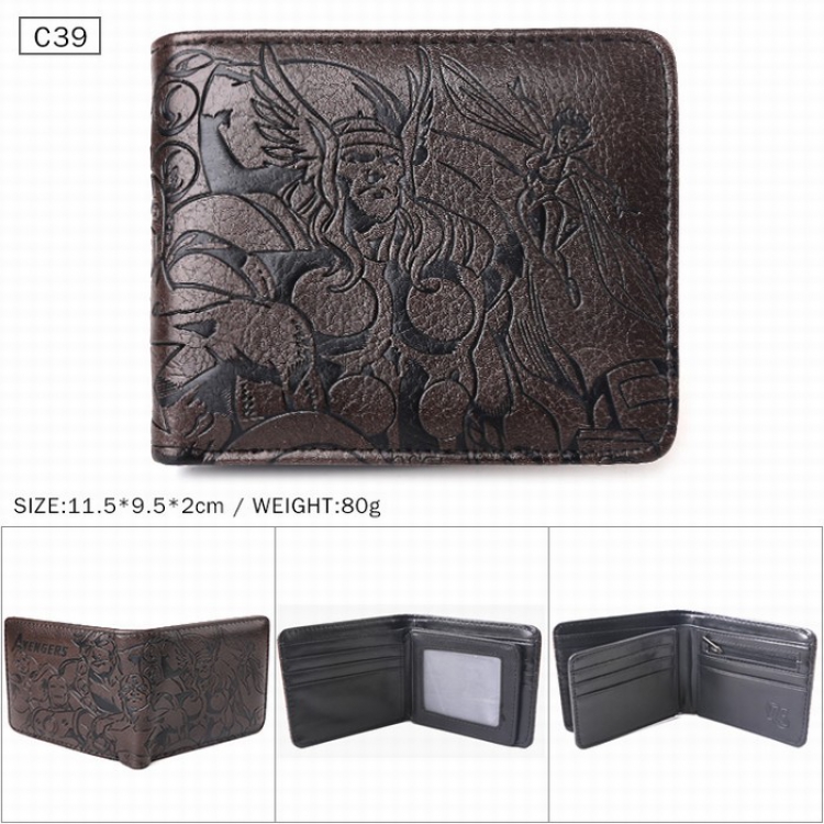 The avengers allianc Black Folded Embossed Short Leather Wallet Purse 11.5X9.5X2CM 80G C39