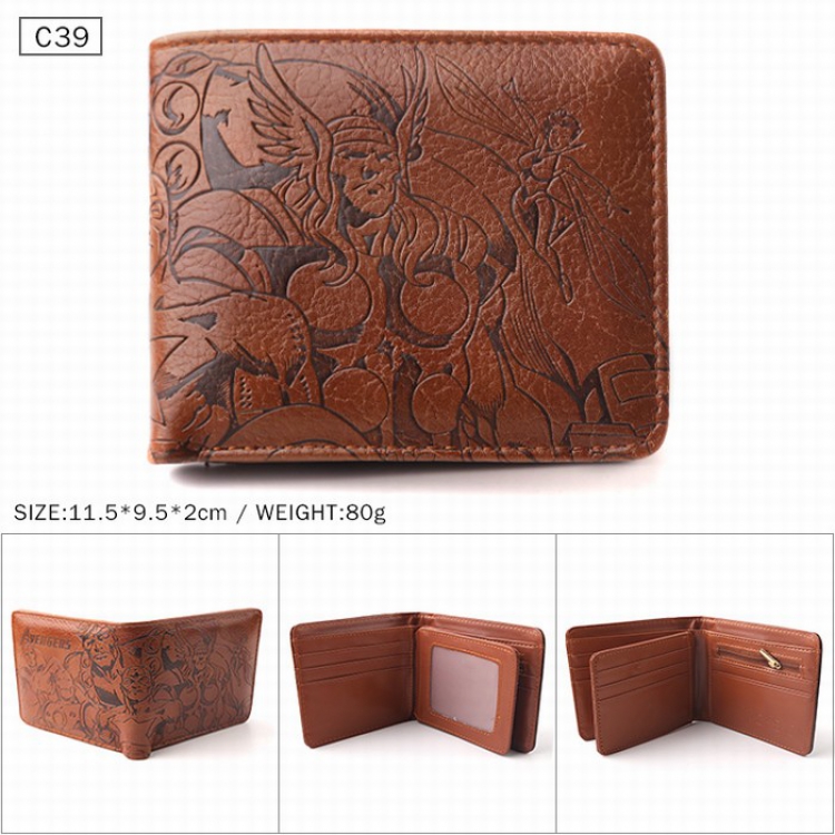 The avengers allianc Brown Folded Embossed Short Leather Wallet Purse 11.5X9.5X2CM 80G C39