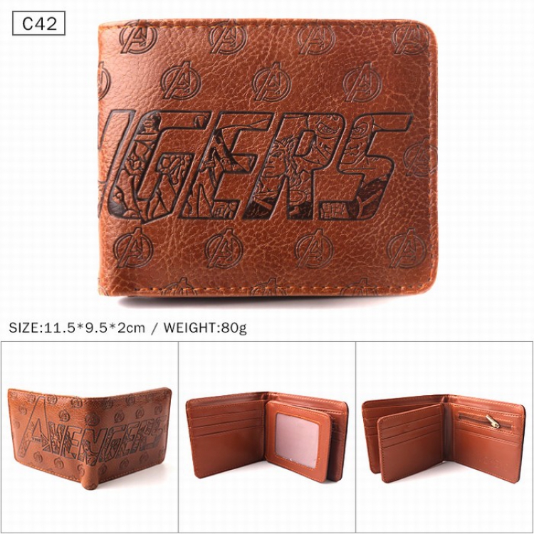 The avengers allianc Brown Folded Embossed Short Leather Wallet Purse 11.5X9.5X2CM 80G C42