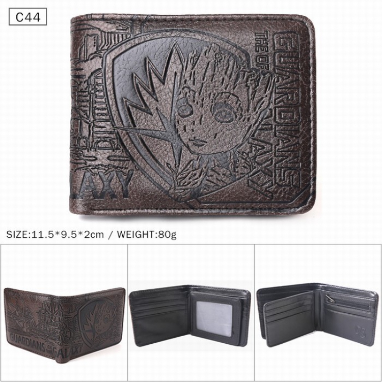 Guardians of the Galaxy  Black Folded Embossed Short Leather Wallet Purse 11.5X9.5X2CM 80G C44