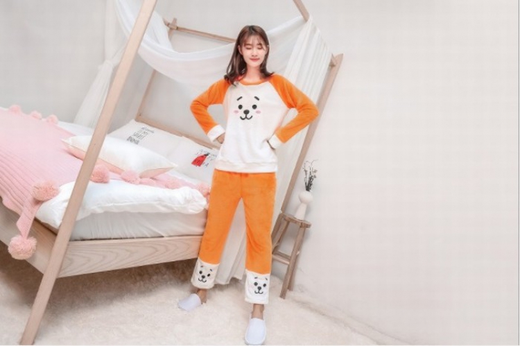 BTS BT21 Cartoon flannel pajamas suit hedging 550G  S-M-L price for 3 pcs Style B