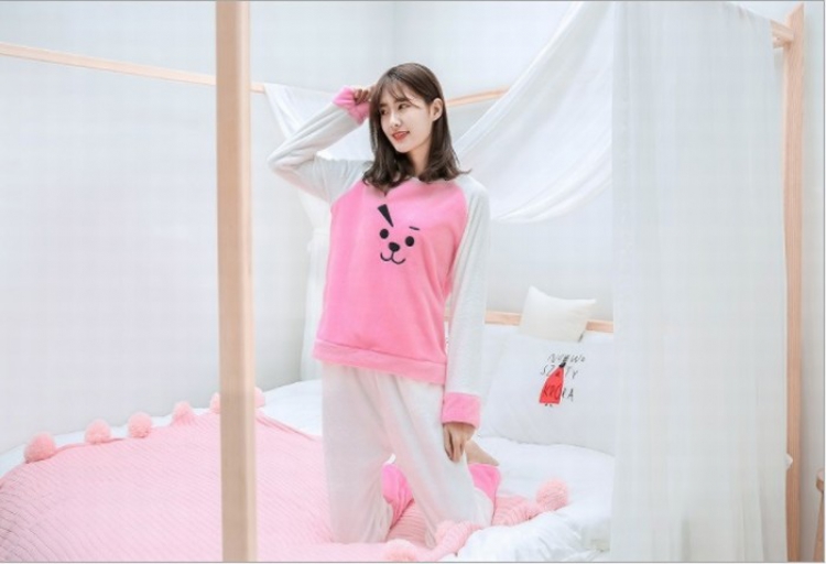 BTS BT21 Cartoon flannel pajamas suit hedging 550G  S-M-L price for 3 pcs Style F