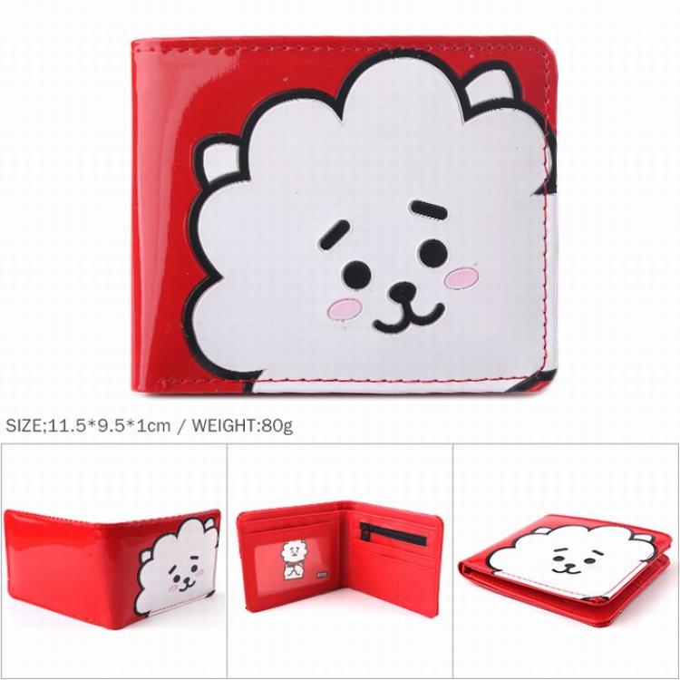 BTS BT21 Patent leather full color short print two fold wallet purse 11.5X9.5X1CM 80G Style C
