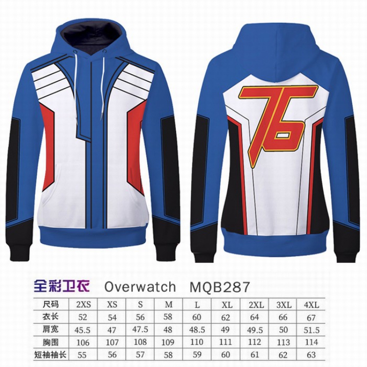 Overwatch Full Color Long sleeve Patch pocket Sweatshirt Hoodie 9 sizes from XXS to XXXXL MQB287
