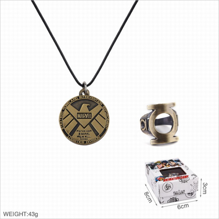 The avengers allianc  Ring and stainless steel black sling necklace 2 piece set