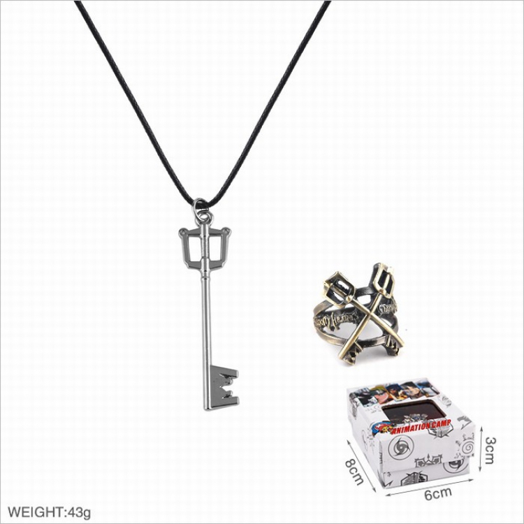 kingdom hearts Ring and stainless steel black sling necklace 2 piece set