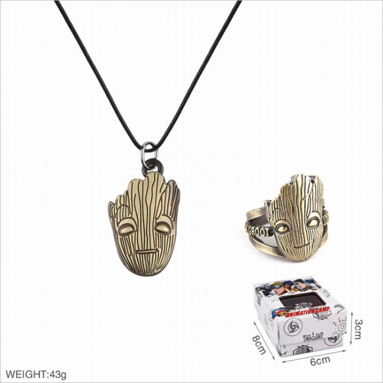 Guardians of the Galaxy  Ring and stainless steel black sling necklace 2 piece set
