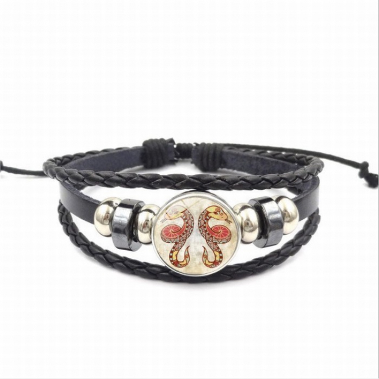 Twelve constellations Multilayer woven leather bracelet price for 5 pcs 26CM 15G Style L