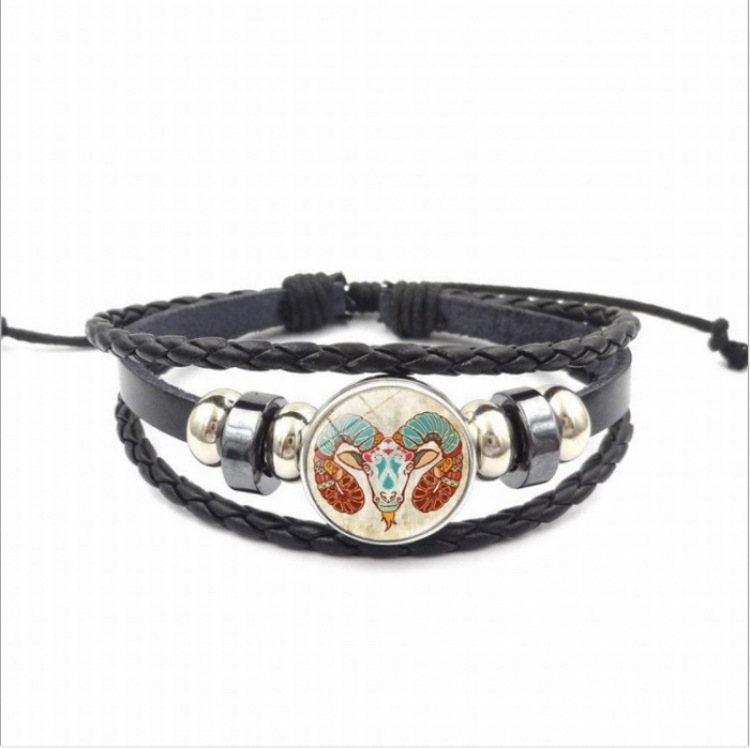 Twelve constellations Multilayer woven leather bracelet price for 5 pcs 26CM 15G Style C
