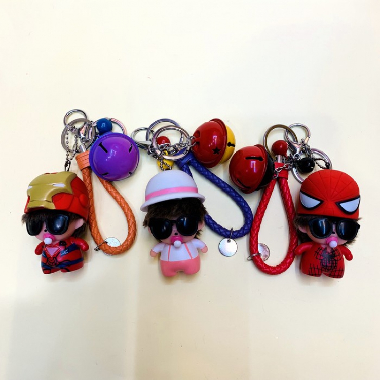 The avengers allianc Cute creative cartoon With bell Key Chain pendant mixed colors price for 3 pcs