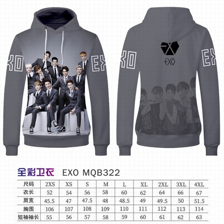 EXO Full Color Long sleeve Patch pocket Sweatshirt Hoodie 9 sizes from XXS to XXXXL MQB322