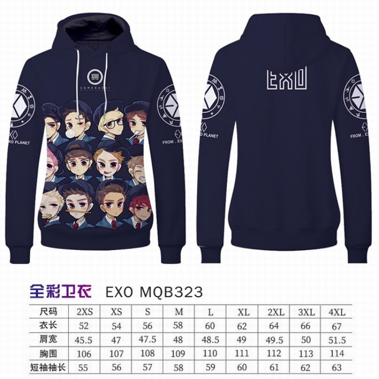 EXO Full Color Long sleeve Patch pocket Sweatshirt Hoodie 9 sizes from XXS to XXXXL MQB323