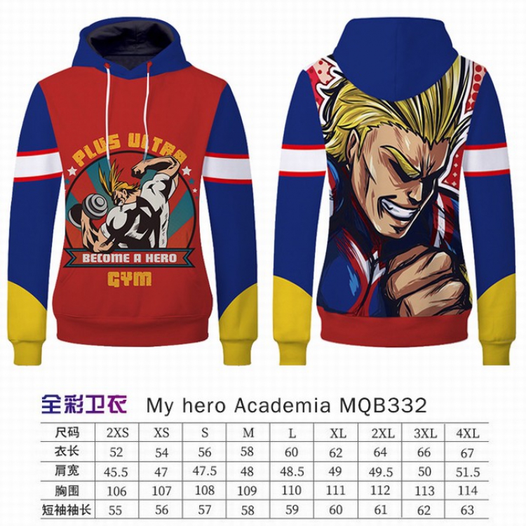My Hero Academia Full Color Long sleeve Patch pocket Sweatshirt Hoodie 9 sizes from XXS to XXXXL MQB332