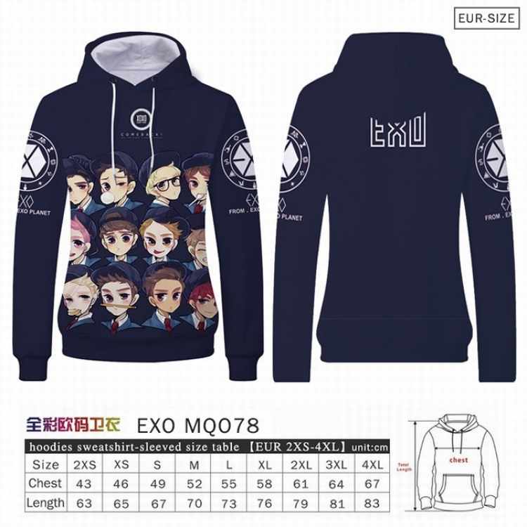 EXO Full Color Patch pocket Sweatshirt Hoodie EUR SIZE 9 sizes from XXS to XXXXL MQO078