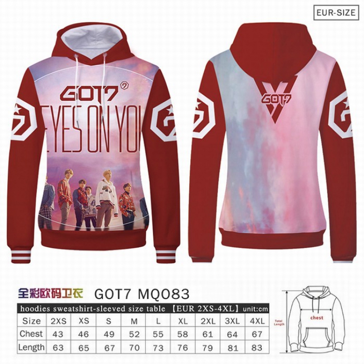 GOT 7 Full Color Patch pocket Sweatshirt Hoodie EUR SIZE 9 sizes from XXS to XXXXL MQO083