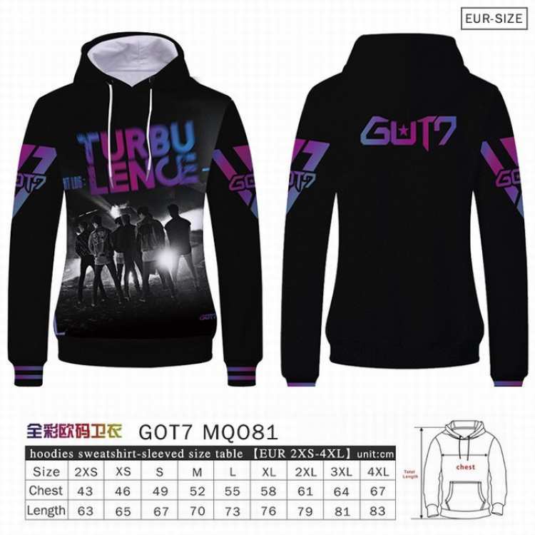 GOT 7 Full Color Patch pocket Sweatshirt Hoodie EUR SIZE 9 sizes from XXS to XXXXL MQO081