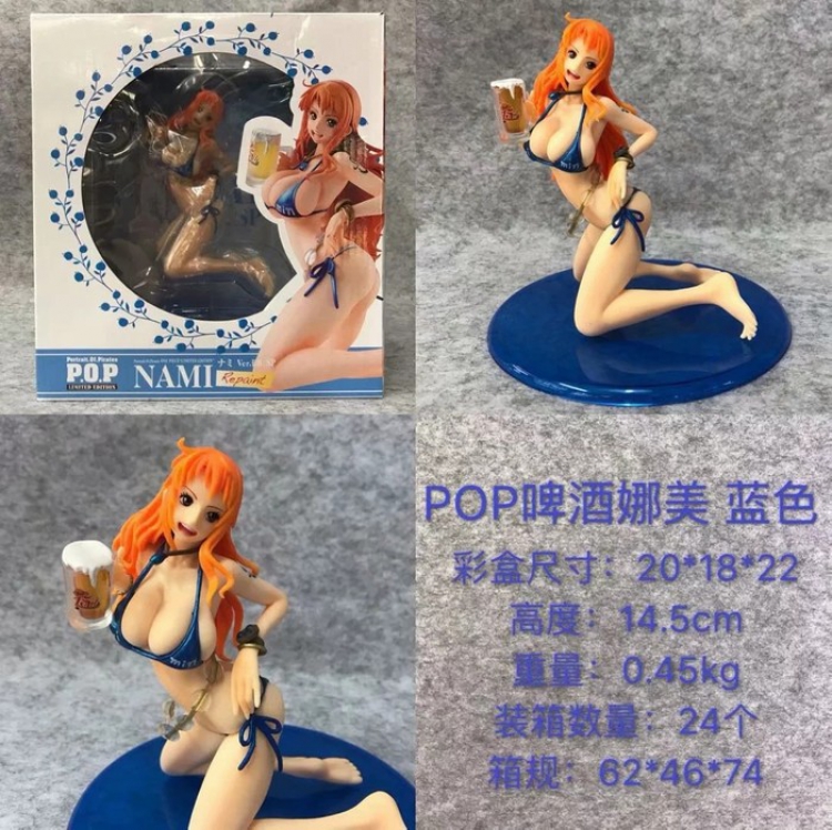 One Piece POP Beer Nami blue Sexy beautiful girl Boxed Figure Decoration 14.5CM a box of 24