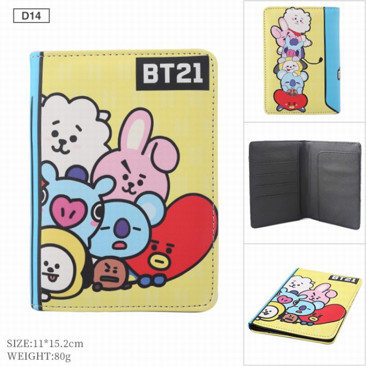 BTS BT21 PU leather multi-function travel ticket holder passport protector D14